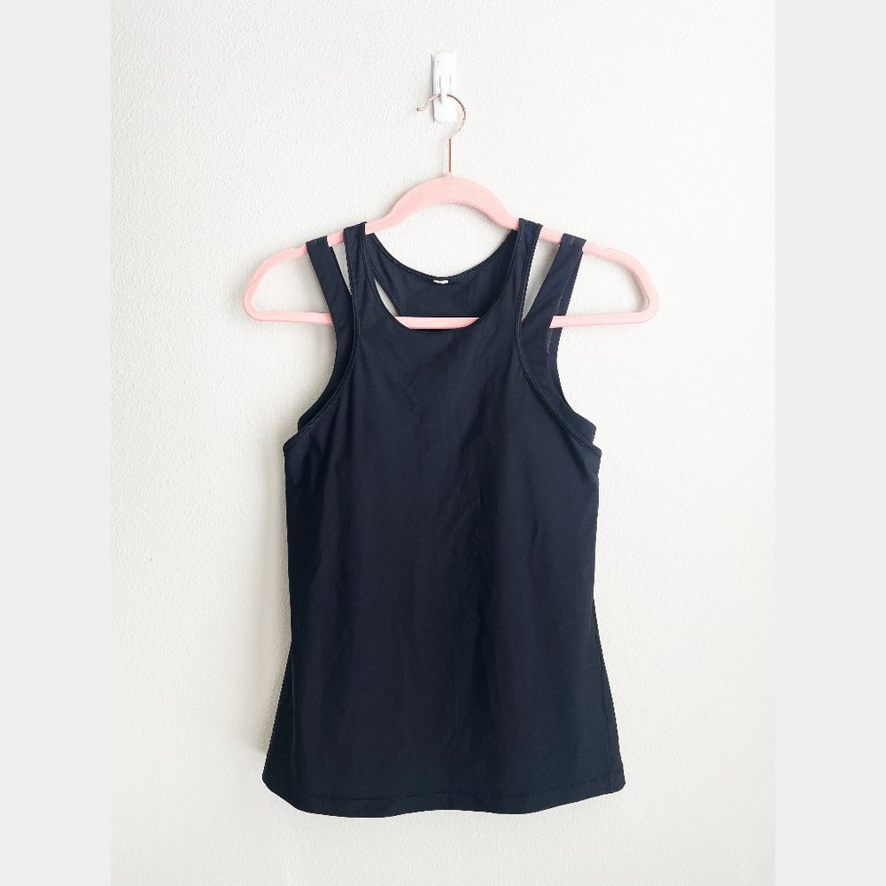 lululemon black mesh build in bra racer back seamless top S